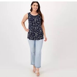 Susan Graver Print & Solid Liquid Knit Set of Two A-Line Tunic Tanks 1X